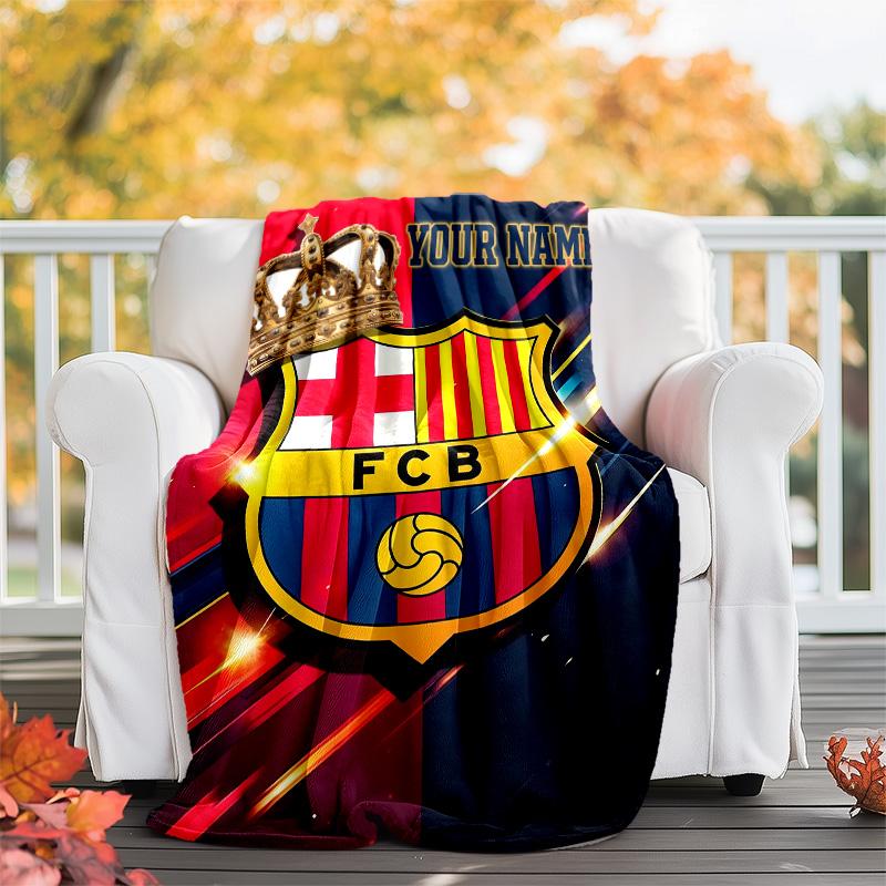 Customiz Name Personality FC Barcelona logo Blanket Soft&Warm Office Bed Travel Lunch Break Blanket,Gift All Seasons