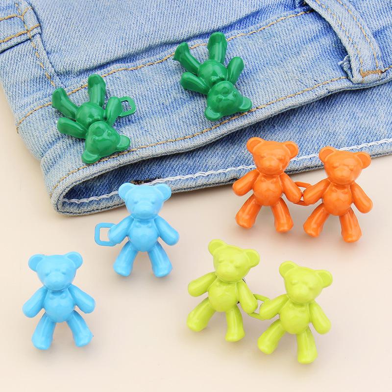 Adjustable Cute Bear Jeans Button Pins No Sew Detachable Waist Body Extender Clips for Loose Jean/skirt Fit Tighten Buckles