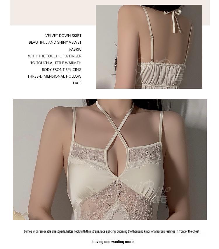 Pure Desire Ice Silk Nightdress Set: Rose-Inspired Lingerie with Deep V Neckline and Breast Pads, Comfortable Outer Robe - Model Z4553