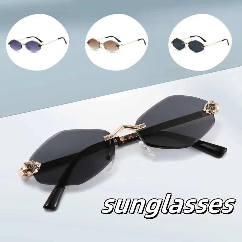 Stylish rimless cut edge sunglasses diamond personalized leopard print sunglasses UV protection small frame UV400 Protection sunglasses