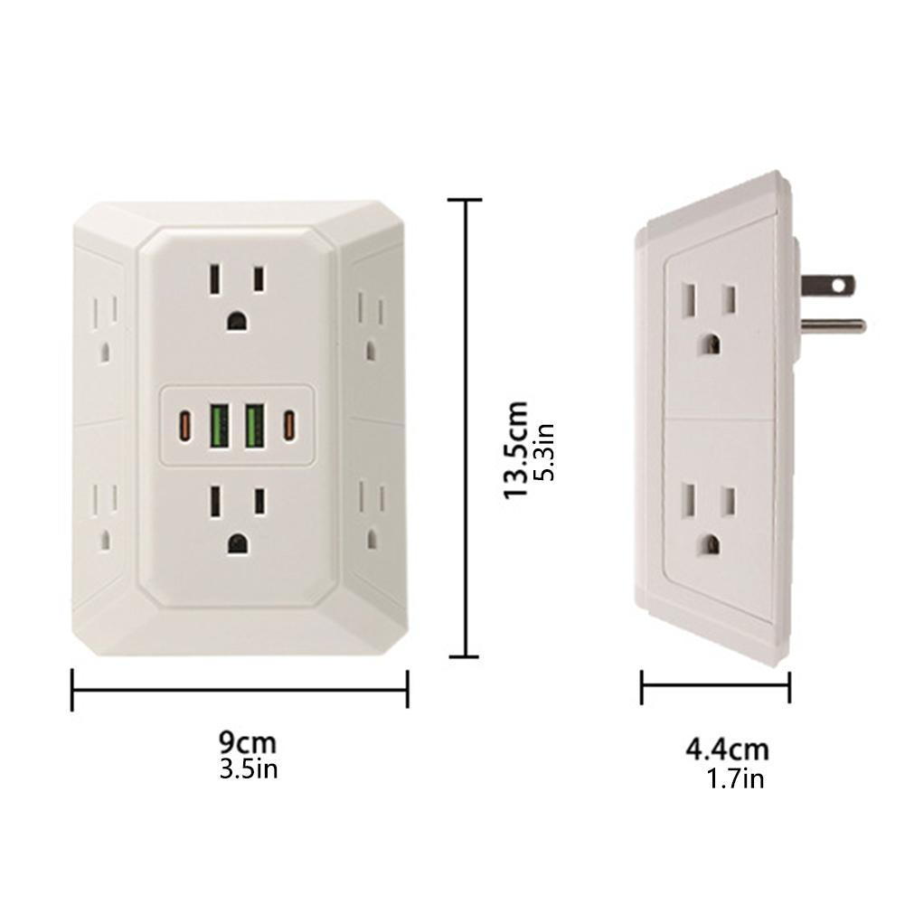 Outlet Surges Protector Extender Outlet Splitter With 6 Outlets 2 USB Ports 2 USB C Ports Small Power Strip For Home Travel
