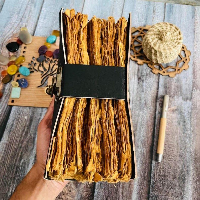 Leather Grimoire Journal - Moon Phases Print, Blank Spell Book, Book of Shadows, Unique Leather Gifts for Him