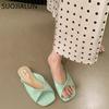 Fashion SUOJIALUN 2025 Summer New Candy Color Women Slipper Fashion Open Toe Slip On Slides Soft Flat Heel Outdoor Dress Beach Sandal