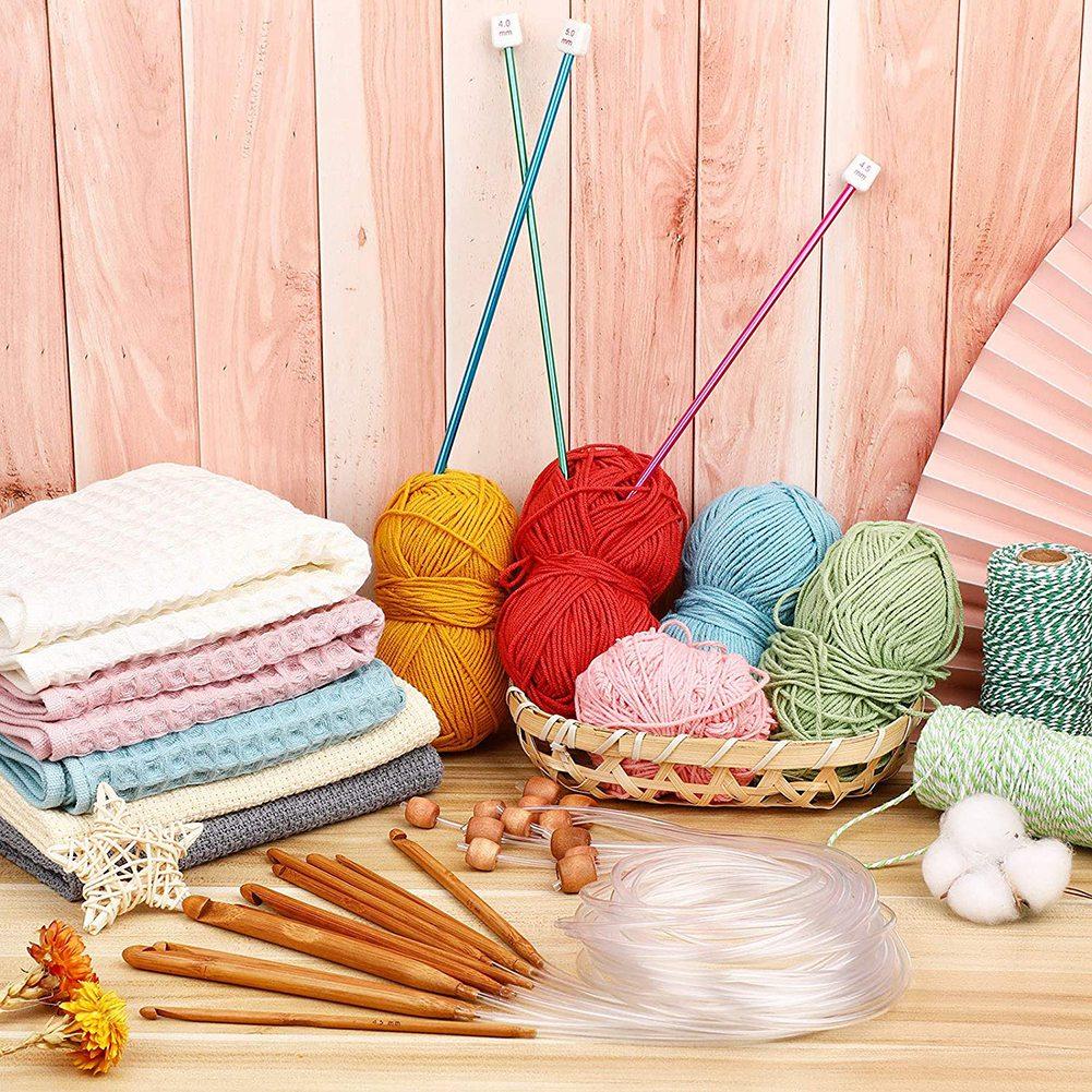 M-Modern-23 Pieces Tunisian Crochet Hooks Set 3-10 Mm Cable Bamboo Knitting Needle With Bead Carbonized Bamboo Needle Hook 2-8Mm