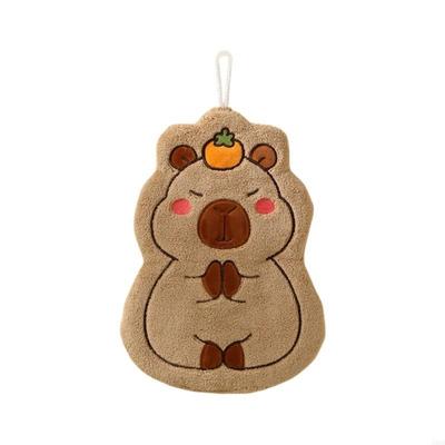Coral Fleece Capybara Hanging Hand Towel Capybara Patterned Super Absorbent Washing Hand Face Towel Hypoallergenic Thick