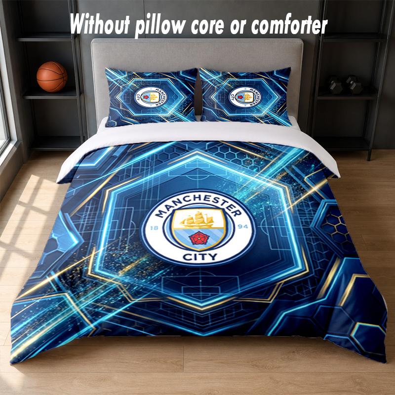 Manchester City Design Bed Bedding Set 1 Duvet Cover + 2 Pillowcases Soft Breathable Household Bed Linens