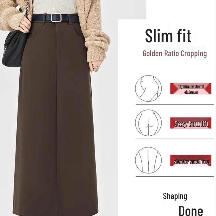 Premium Gray Woolen High-Waisted A-line Skirt for Women - Autumn Mid-Length, Hip-Hugging Fit