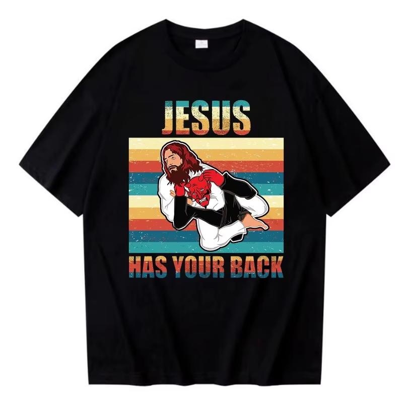 

Jesus Has Your Back Jiu Jitsu Vintage Christian Women T-shirt Fashion Summer Harajuku O Neck Streetwear Unisex Tops XL