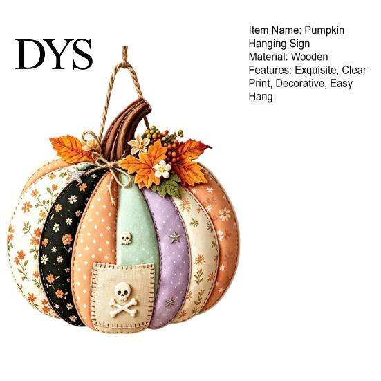 Cartello Appeso in Legno di Halloween Zucca Patchwork Appendiporta, Decorazione Casa Raccolta Autunnale con Foglie d'Acero Bacche, Parete Frontale Rustica Stagionale