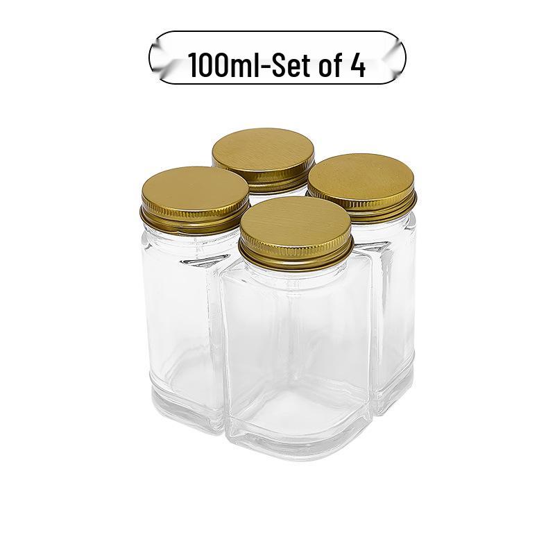 Acacia Wood Glass Seasoning Bottle Set - Pepper, Salt, Spices - 4-Piece Square Sprinkler Jars