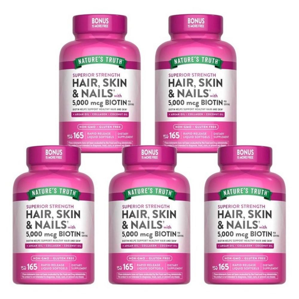 Nature's Truth Hair Skin Nail Biotin 5000mcg Softgels 165 Tablets 5 Pcs