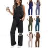 Women's Solid Color Casual Sleeveless Vest & High Waist Wide-Leg Nine-Point Pants Set - Spring/Summer Collection.