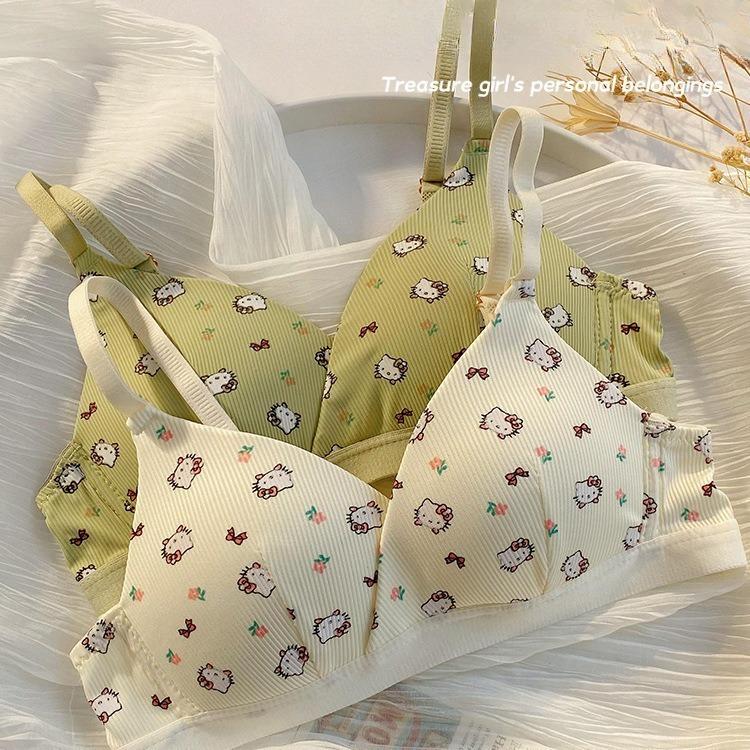 Women's Teen Girl French Triangle Cup Thin Small Bust Seamless Push Up Wireless Comfortable Breathable Student Bra