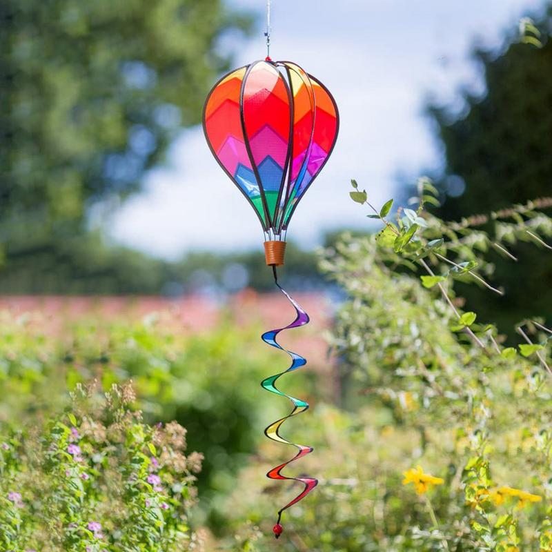 Garden Wind Spinner Balloon Colorful Rotating glitter Rainbow Windmill Pendant Hanging Hot Air Balloon Ornament