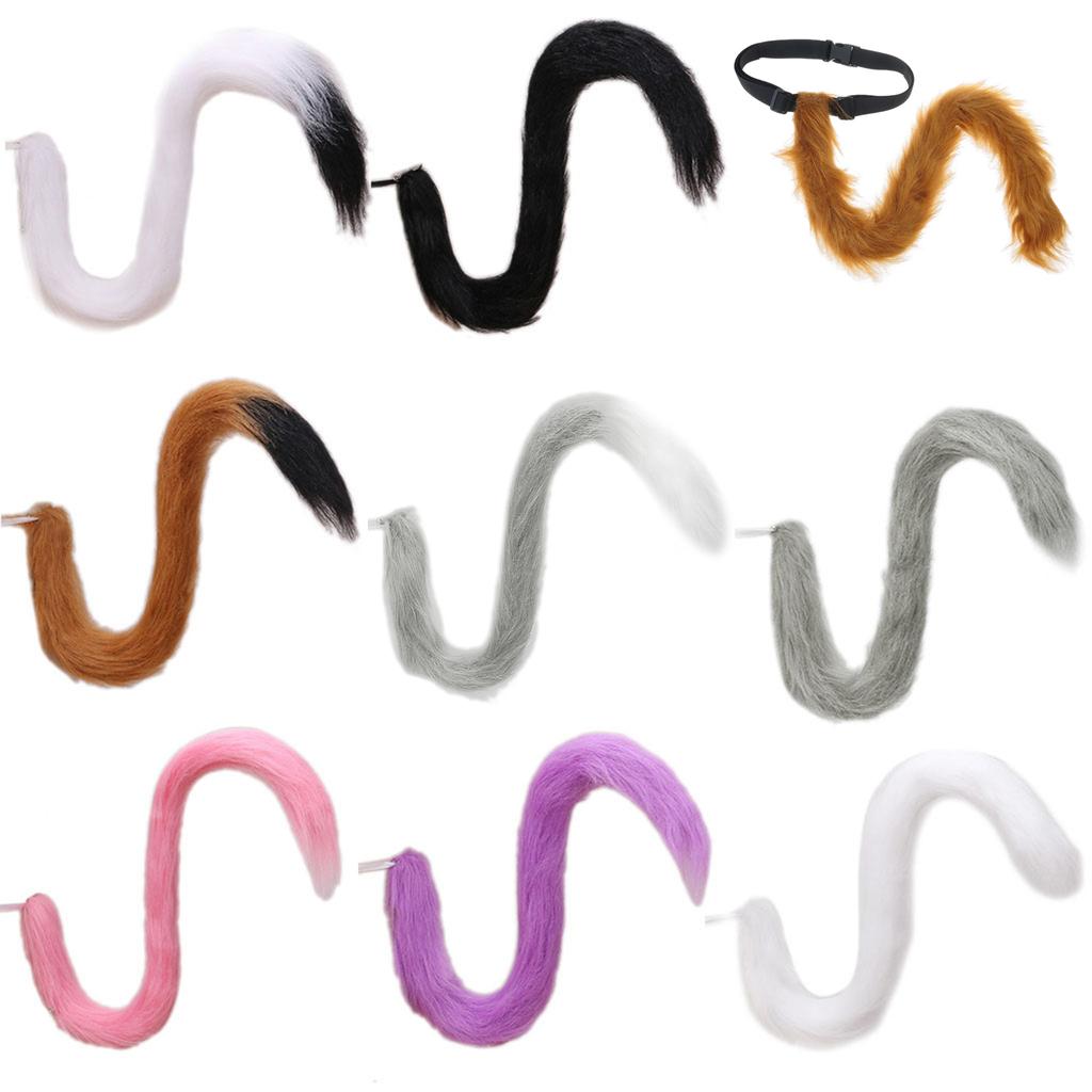 Disfraz Anime Esponjoso Largo para Cola de Gato Larga Flexible Felpa para Cola de Gato Adultos Niños Cosplay Cola Larga Accesorios de Disfraz