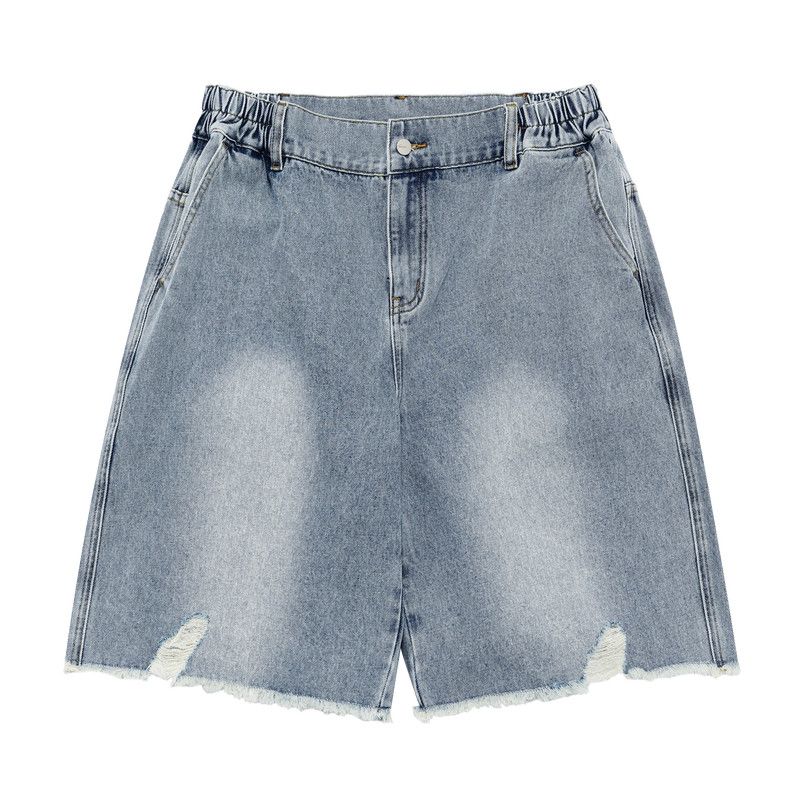 

Bodydream Washed Distressed Denim Shorts for Men, Frayed Style, Pure Cotton, Straight-Leg, Loose Casual Five-Point Pants/Ripped Water wash blue XXXL