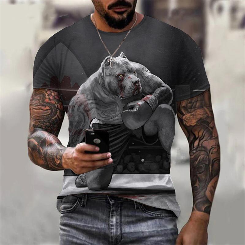 Boxing Dog 3D Print T Shirt Men's Cool Arena Breathable Short Sleeve T Shirts Personality Fashion