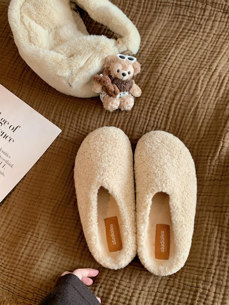 Grape Mother Studiolee Bag Head One Pedal Thermal Cotton Shoes Plush Half Slippers Women Wear Autumn and Winter
