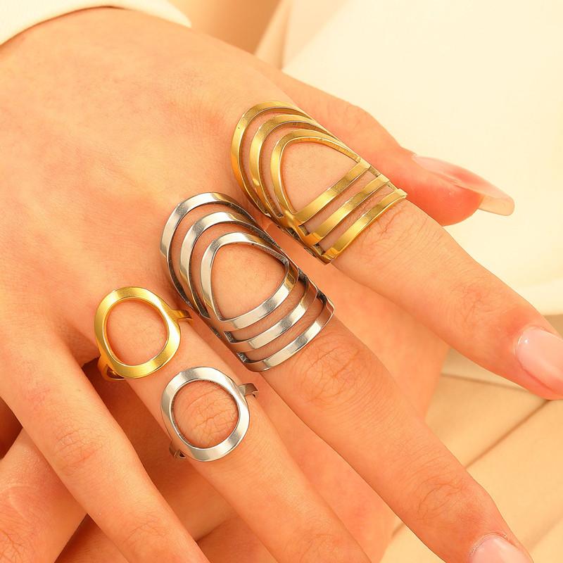 Irregular Hollow Opening Rings For Women Stainless Steel Gold Color Geometric Ring Fashion Simple Party Christmas Jewelry Gift