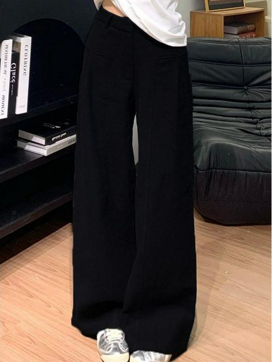 Women's High-Waisted Dark Blue Cotton Linen Wide-Leg Pants