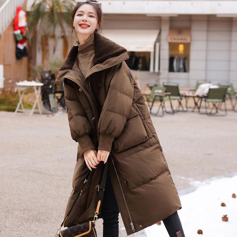 Autumn and Winter Down and Cotton Jacket, Women's Mid To Long Style, Knee Length, Korean Fashion, Cotton Jacket,Lapel,Cotton Jacket,Cotton Outerwear