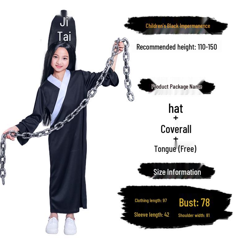 Black and White Impermanence Zombie Costume Set for Kids One Size