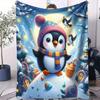 Colorful Decor Penguin Winter Night Soft Blanket-1 Pcs Winter Themed Fleece Throw for Beds Sofa Home Decor Adults Kids Warm Gift