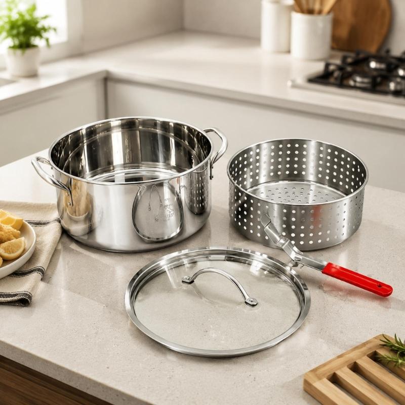 Deep-Frying Pot and Basket Set with Food-Grade 201 Steel Construction, Pot Lid, and Easy-Cleaning Design for Outdoor Meals and Group Parties