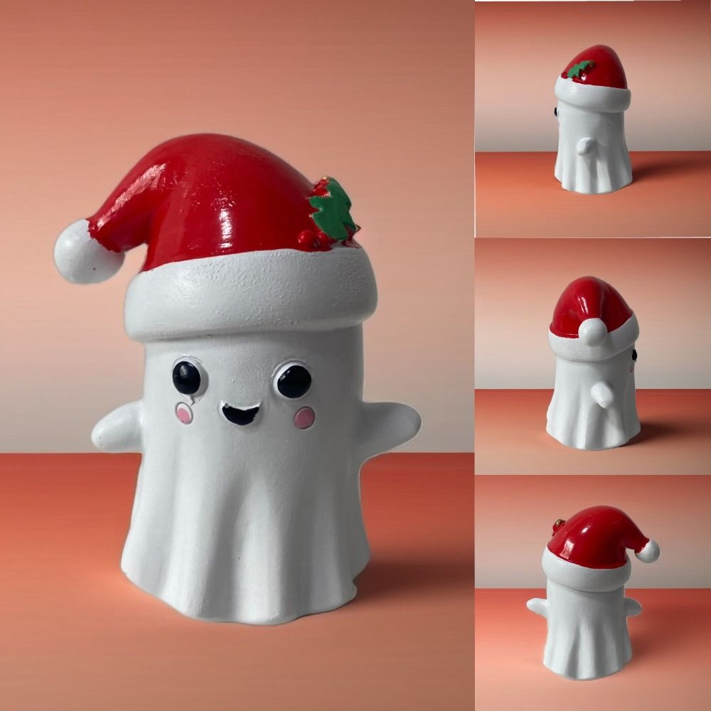 Cartoon Christmas Hat Ghost Figurine Mini Ghost Car Ornament Christmas Ghost Resin Ornament  Desk