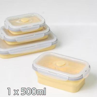 Foldable Silicone Square Container 500 Ml (16 X 10 X H6.5 Cm, 6.3" X 4" X H 2.56")