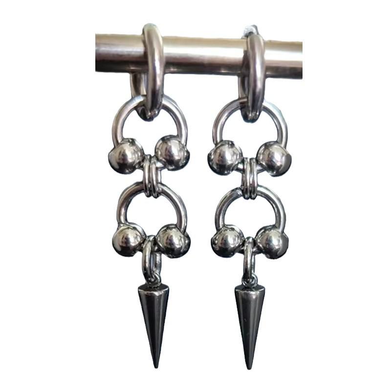 Gothic Punk Stainless Steel Rivet Spike Double Ring Earrings for Women