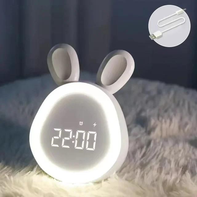 Mini Cartoon Rabbit LED Alarm Clock Night Light for Students Dormitory Digital Display Children Wake Up Light USB Charging