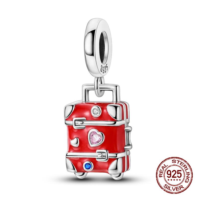 Red Color Series Charms Beads Copper Blood Heart Love Car Strawberry Fruit Dangle Fit Original Bangle Bracelet Diy Jewelry