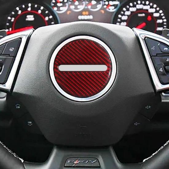 Red Carbon Fiber Car Steering Wheel Central Cover Sticker For Camaro 2016 17 18