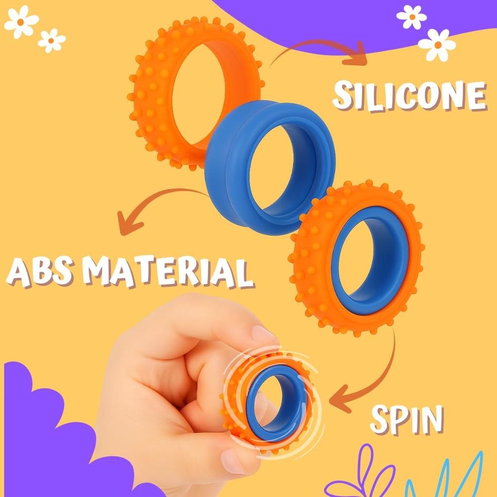 6Pcs Rotating Fidget Ring Set Quiet Silicone Sensory Finger Spinner Anti-Anxiety Stress Relief Toy For Adults  Office Home