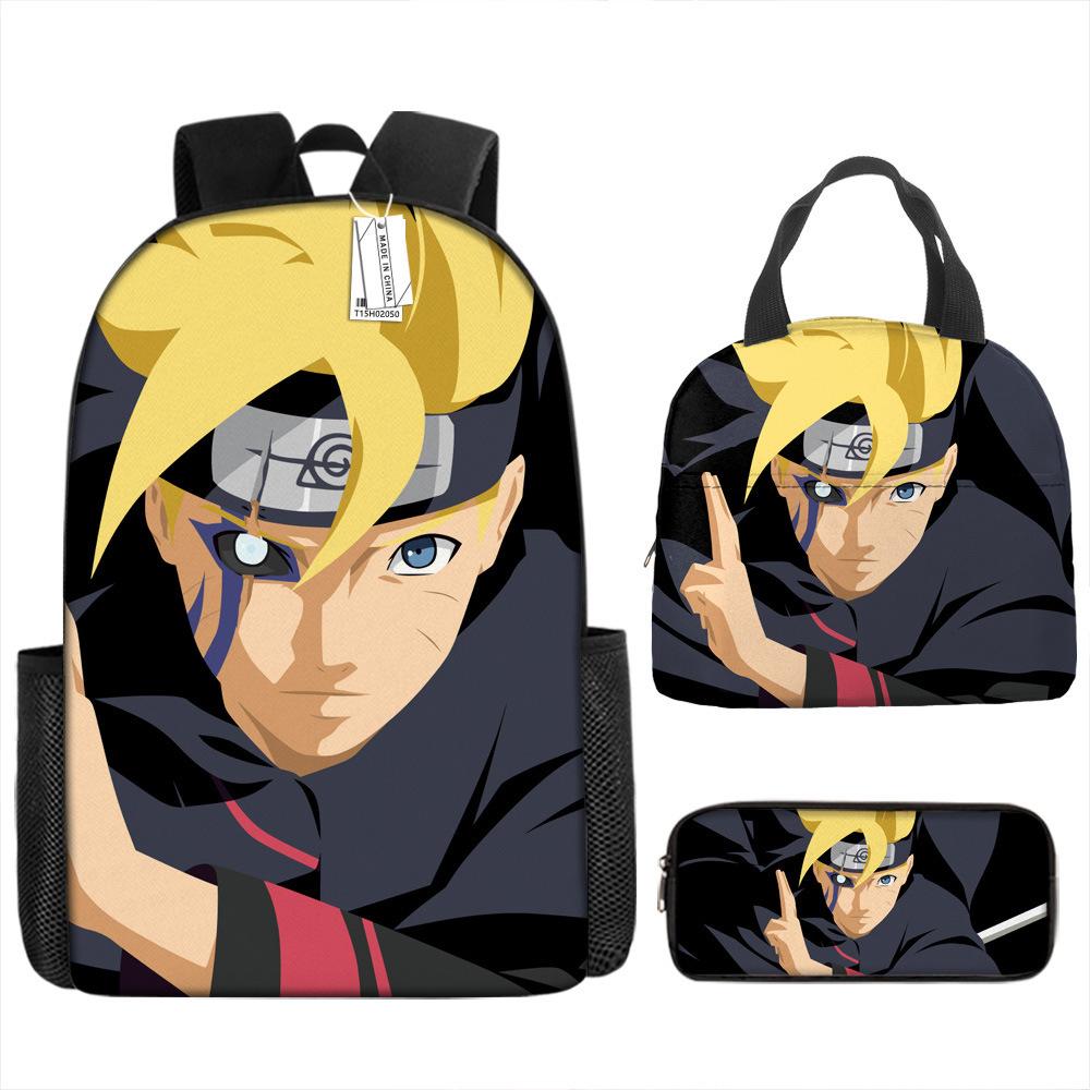 Naruto Schoolbag Elementary School Boys Large Capacity Schoolbag Lunch Bag Pencil Case Three-piece Set
