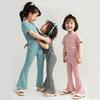 Summer Simple Cotton Linen Two-Piece Set: Breathable Short Sleeve and Shorts for Boys and Girls