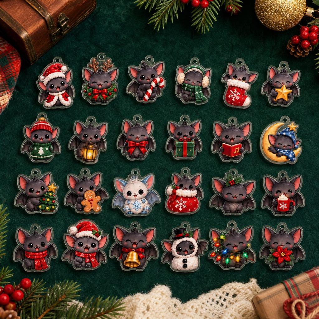 Christmas Acrylic Hanging Ornament Advent Set, Cute Holiday Pendant Decor, Christmas Gift Box