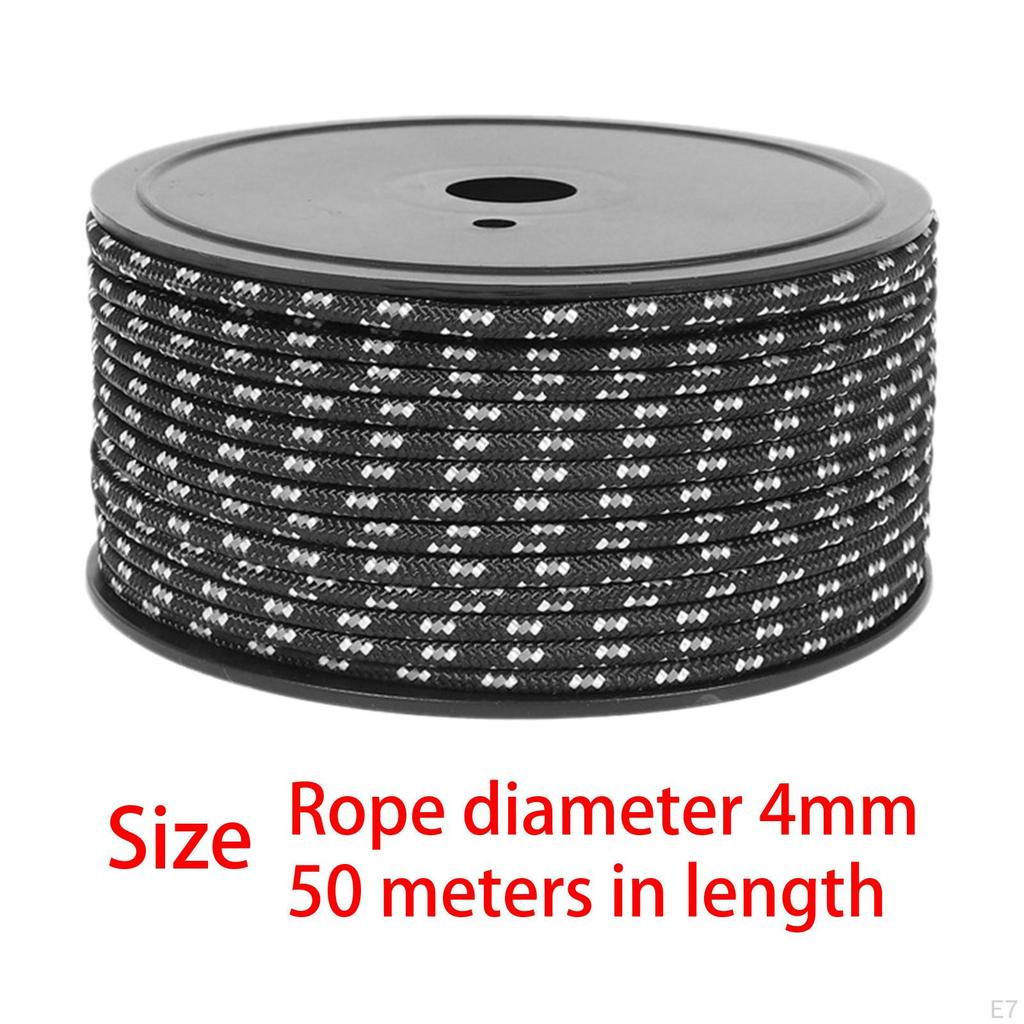 50M Camping Tent Rope, Outdoor Guy Lines, 4mm Thickness, Reflective Rope Wind for Fishing