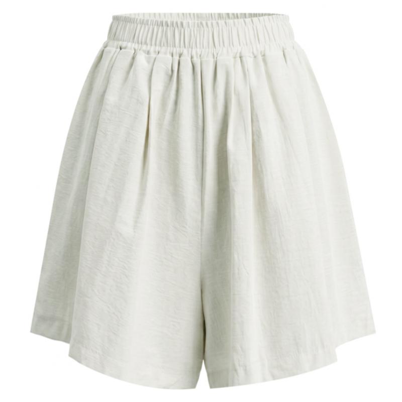 Shop Women Waistband Two Pocket Pin Tuck Loose Fit Lightweight Shorts Ivory Mr