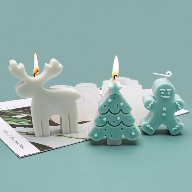 Christmas Gingerbread Tree Silicone Candle Mold Xmas Ornament Making Soap Plaster Resin Deer Casting Molds Home Decor Craft Gift