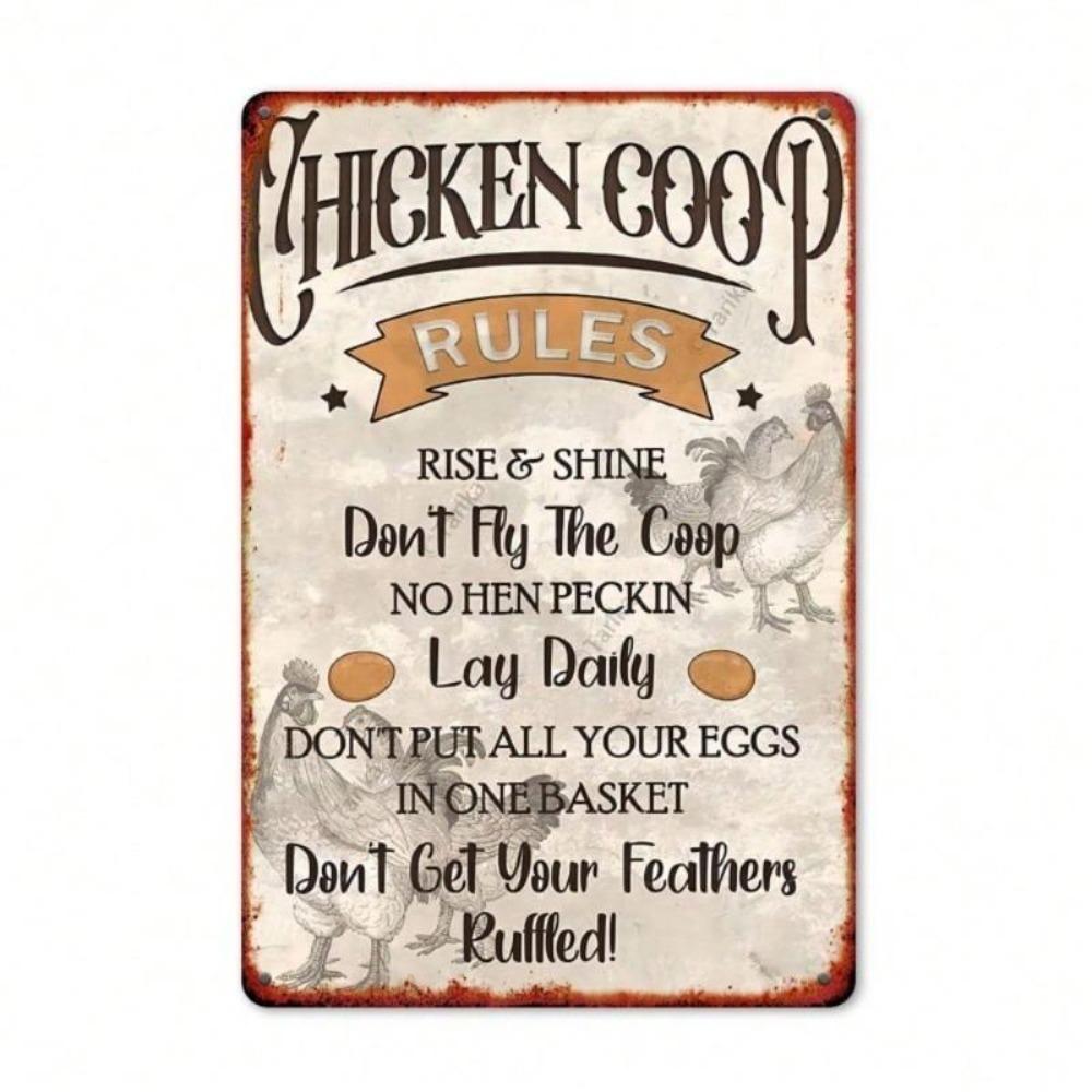 Vintage Metal Sign Farmhouse Decor Rustic Chicken Wall Art Retro Plaque