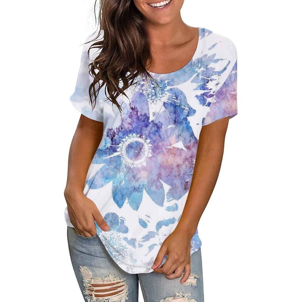Bright Floral 3D Digital Printed Women's Fashionable Casual Round Neck Short Sleeved T-shirt
