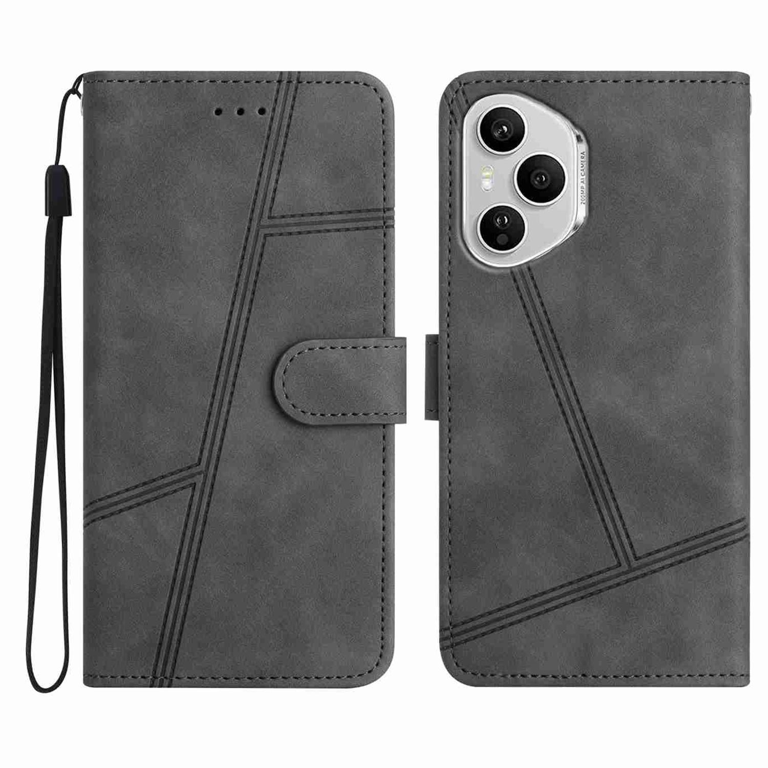 

Для Honor 400 Pro 5G (Глобальный) Чехол-книжка Кожаный Ретро Чехол для телефона с тиснением линий Grey