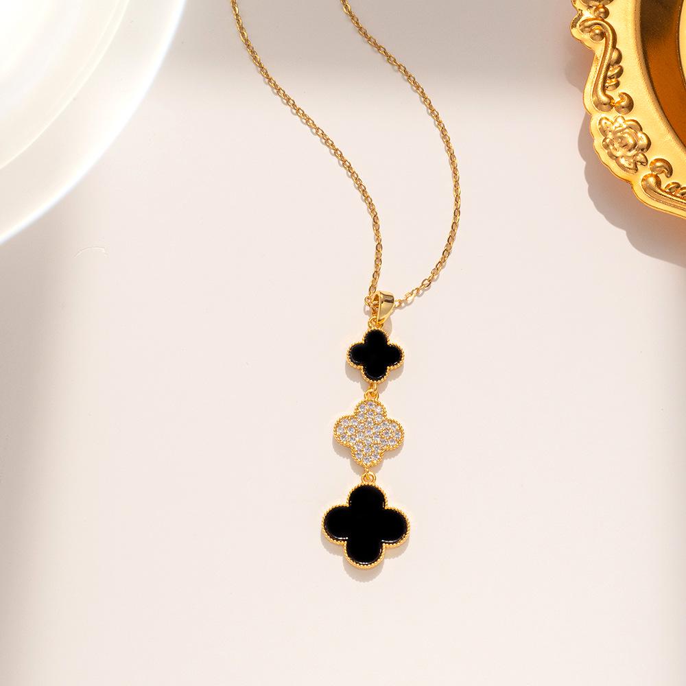 Elegant Colorfast 18K Rose Gold Necklace with Swan & Four-Leaf Clover Charm