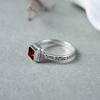 Retro Trendy Square Red Color Inlaid Zircon Patterned Ring, Women's  Trendy Holiday Accessory Jewelry