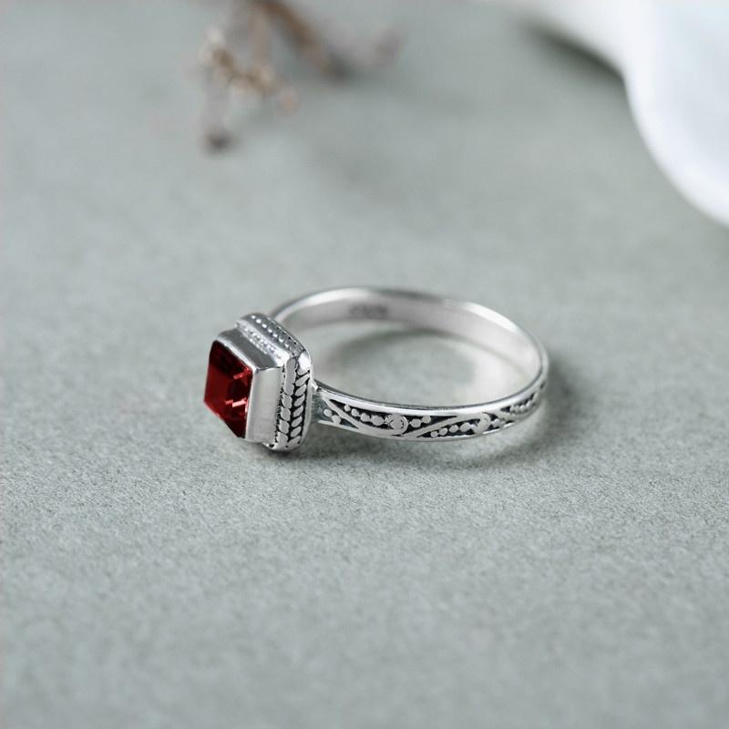 Retro Trendy Square Red Color Inlaid Zircon Patterned Ring, Women's  Trendy Holiday Accessory Jewelry