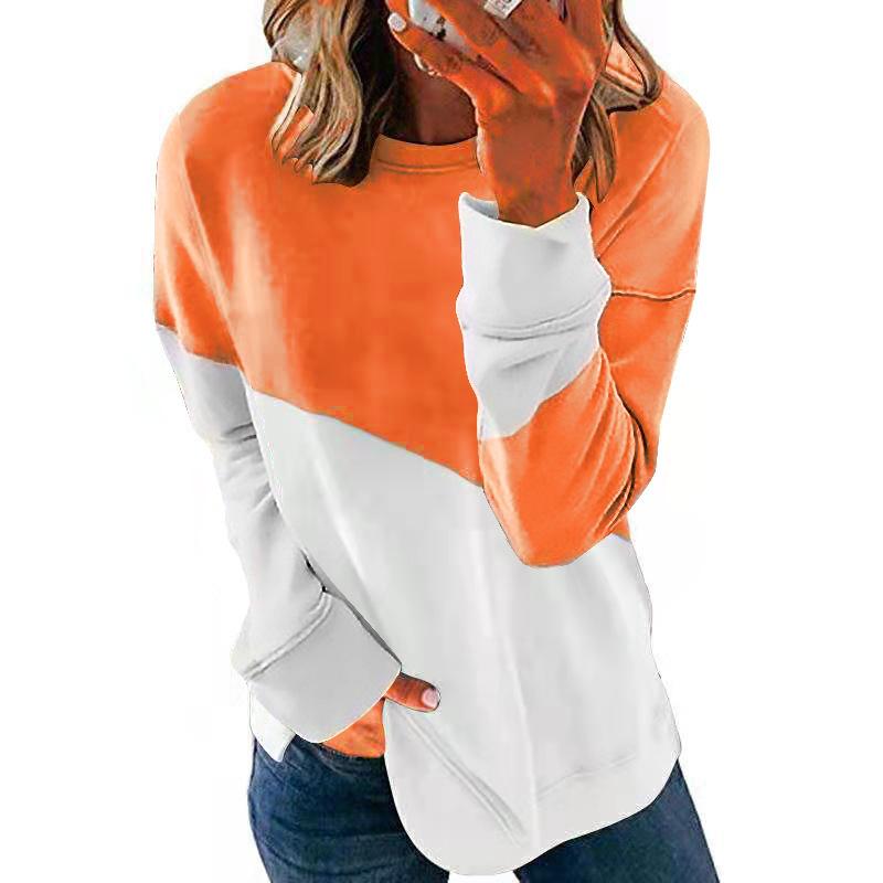 Women's Crew Neck Long Sleeve Loose Fit Sweatshirt Colorblock Casual Pullover Top