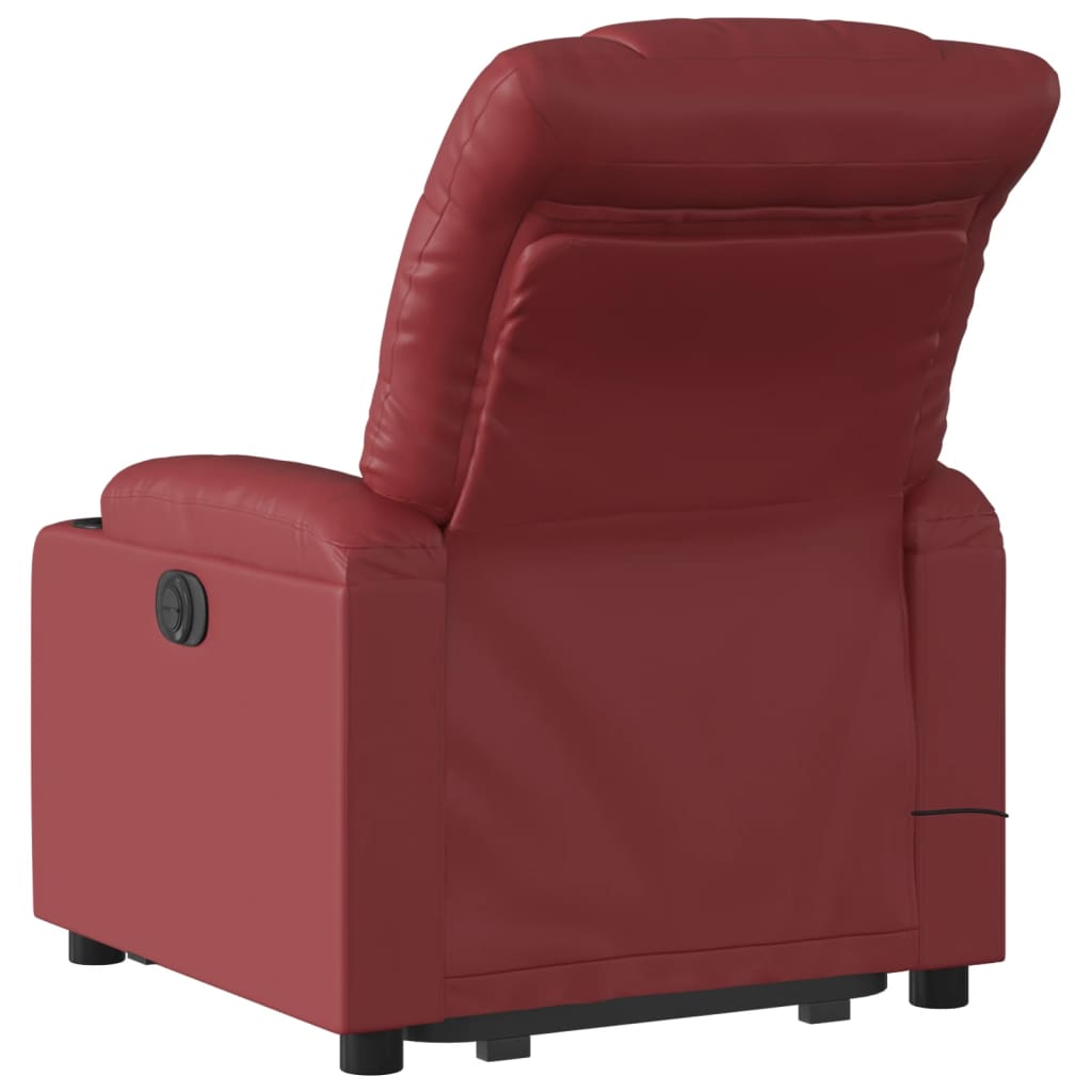 Massage Recliner with Rising Function Burgundy Artificial Leather