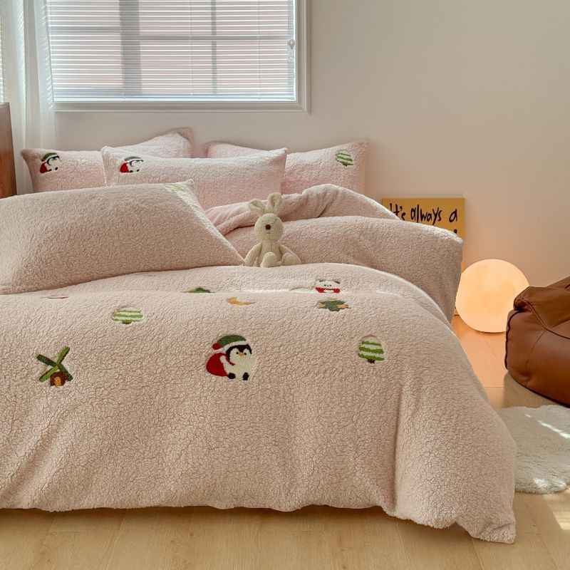 Thickened Milk Fleece Bed Four-Piece Set Of Flannel Bedding Three Pieces Of Fleece Coral Fleece Sheets